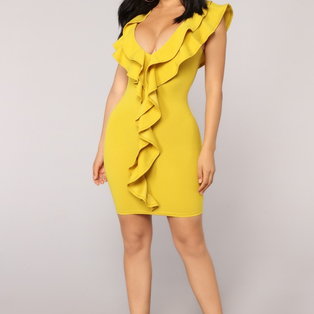 Fashionnova.com Only Desire Ruffle Dress Mustard M